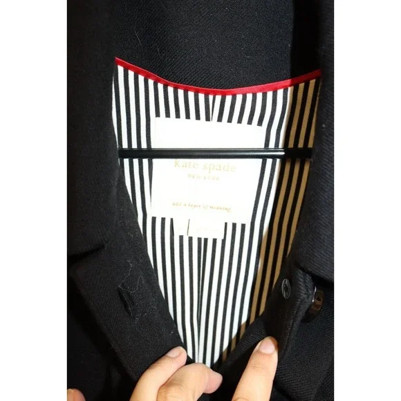 Kate Spade Coat Size Small Pea Coat Black Damaged (3) - Picture 5 of 10